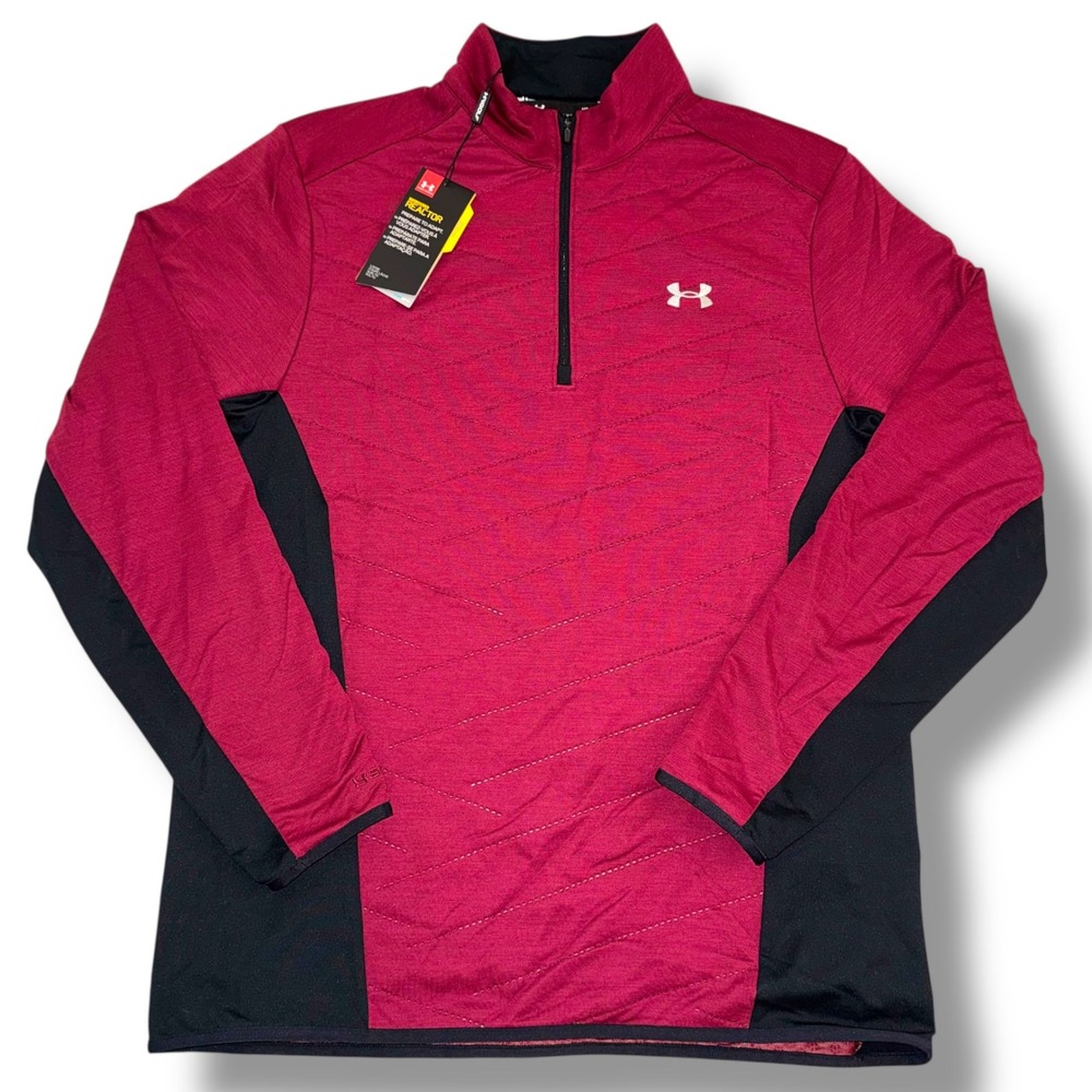 Under Armour ColdGear Reactor Mens 1/4 Zip Golf Pullover Red Black 1303996-923 M